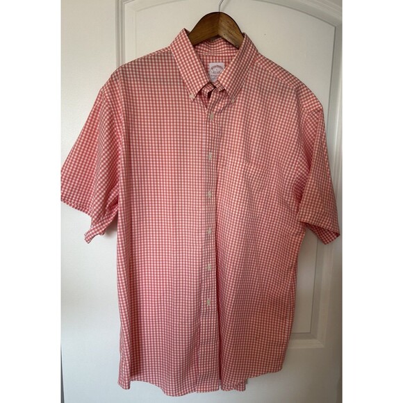 Brooks Brothers Mens Shirt Large Button Down Non Iron All Cotton Plaid Gingham - Picture 1 of 8